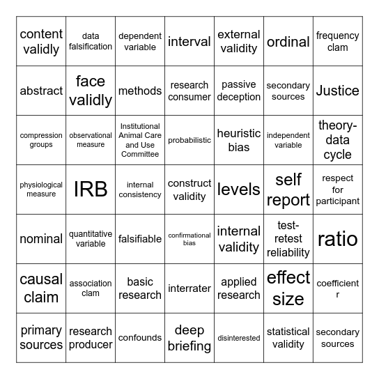 TEST 1 BINGO! Bingo Card