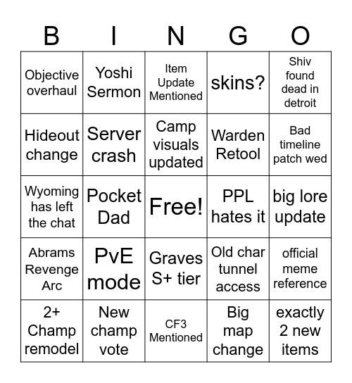 Bullshit Deadlounge Predictions Bingo Card