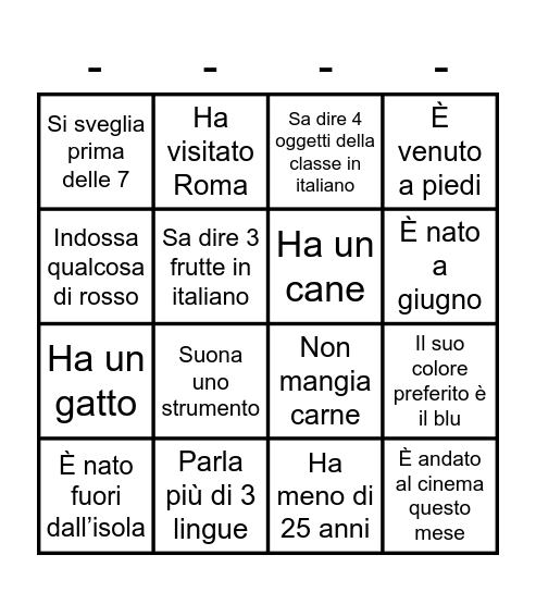 Trova un compagno che... Bingo Card