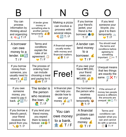 D2 L4 T/F Bingo Card