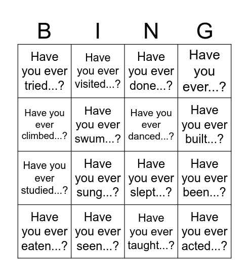 Have you ever...? Bingo Card