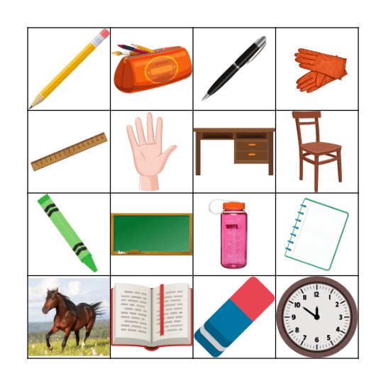 School Things Bingo Card