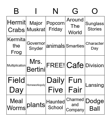 End of The School Year Bingo Card