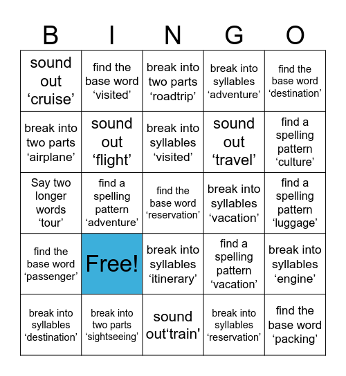 travel Bingo Card