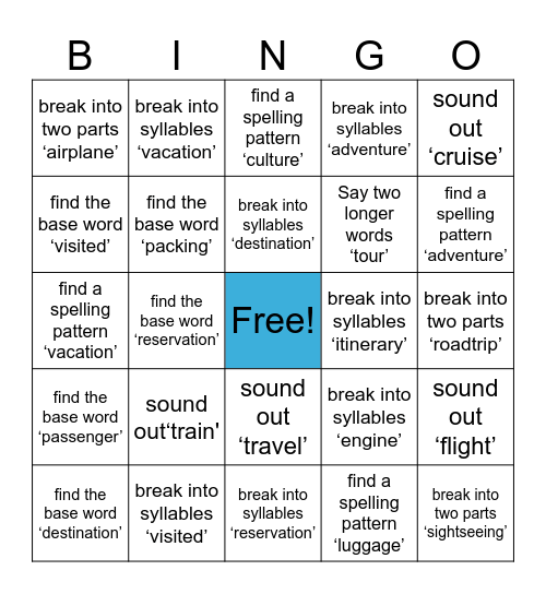 travel Bingo Card