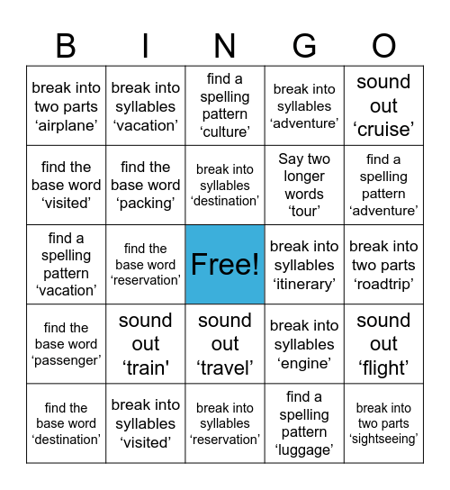 travel Bingo Card