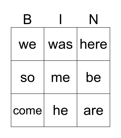 Yellow and Blue Tricky Words Bingo Card