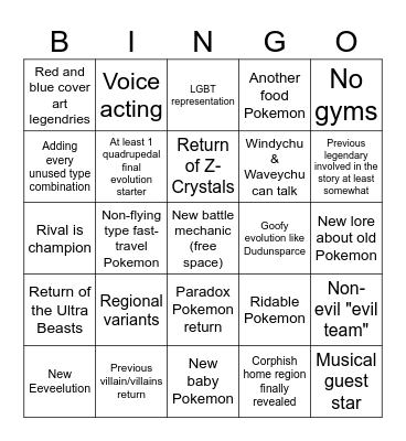 Pokemon Winds and Waves prediction Bingo Card