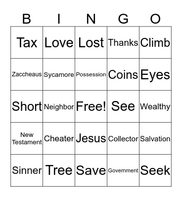 Zaccheaus Bingo Card