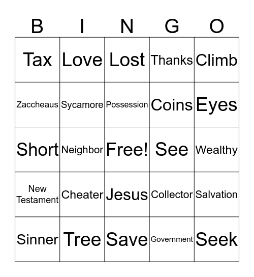 Zaccheaus Bingo Card