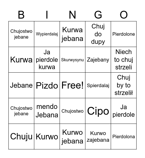Coś nie wychodzi Bingo Card