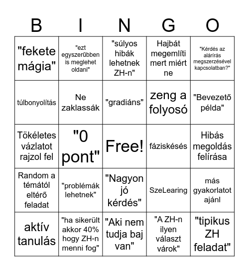 Tóth Kristóf Bingo Card