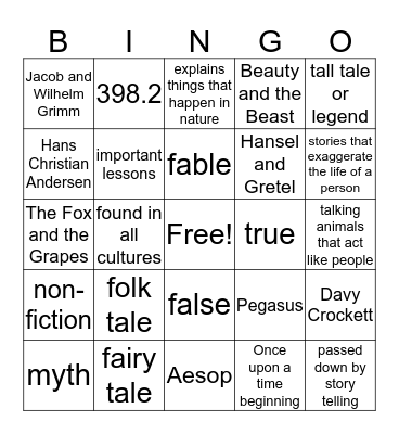 Folk tale Bingo Card