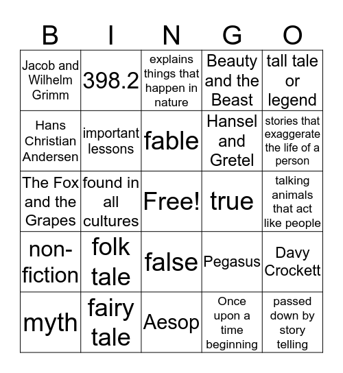 Folk tale Bingo Card