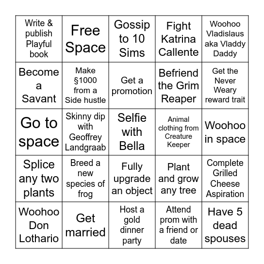 BINGO CHALLENGE in The Sims 4! Bingo Card