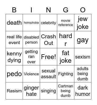 South Park Bingo Card