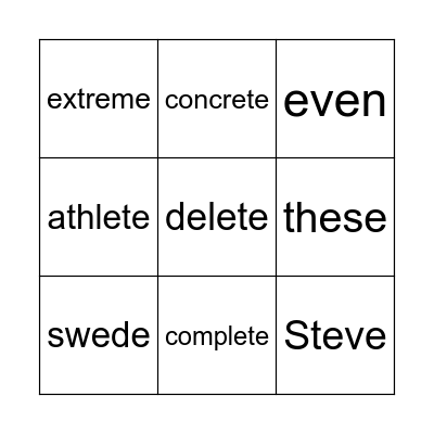 e - e Bingo Card