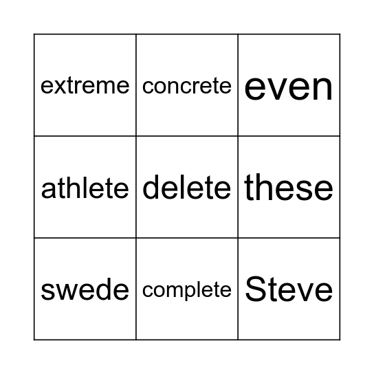 e - e Bingo Card