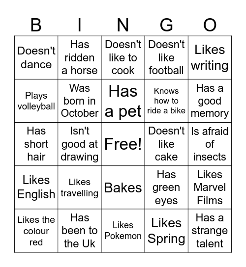 Untitled Bingo Card