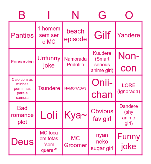 100 namoradas bingo Card