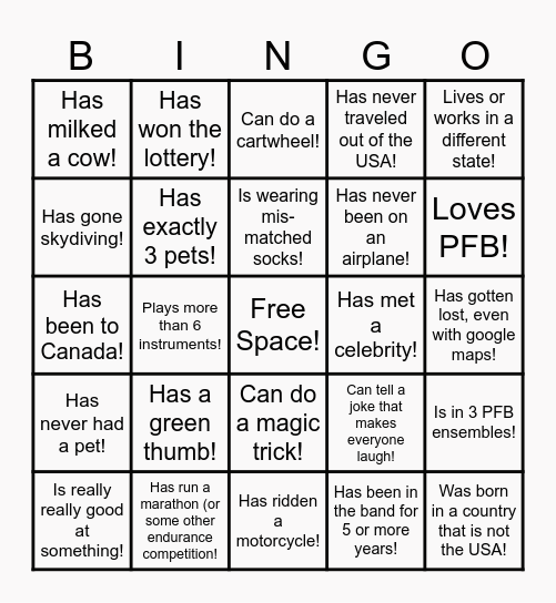 PFB Member Bingo! Find someone who: Bingo Card