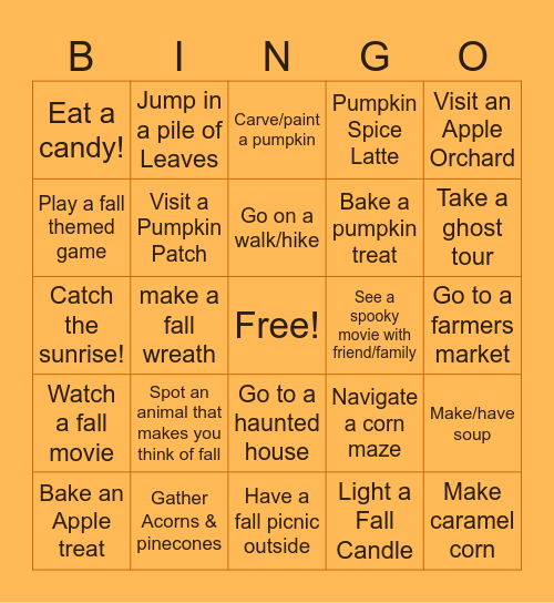 OCTOBER BINGO! Bingo Card