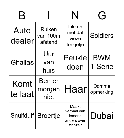 Dylan Bingo Card
