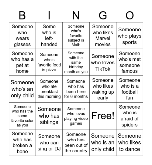 Human Bingo Card