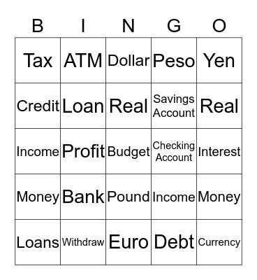 Money Bingo Card