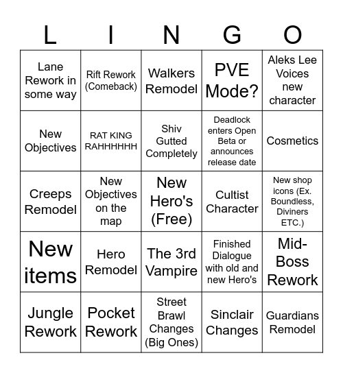 Deadlingo Bingo Card