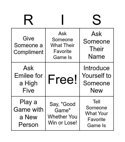 Board Game Social Bingo Card