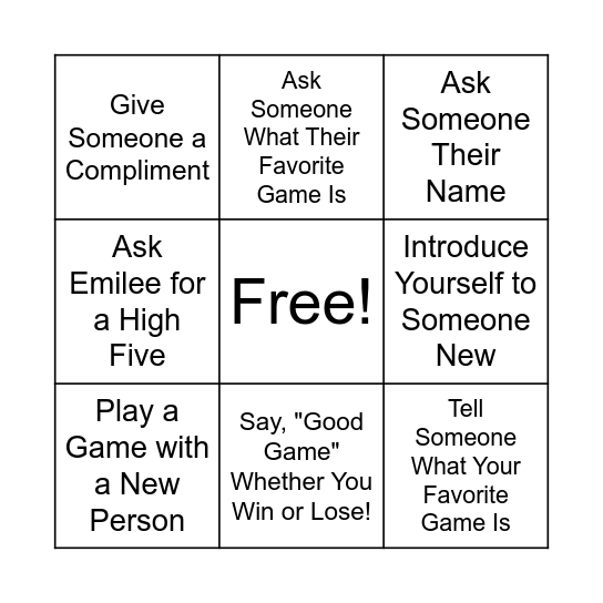 Board Game Social Bingo Card
