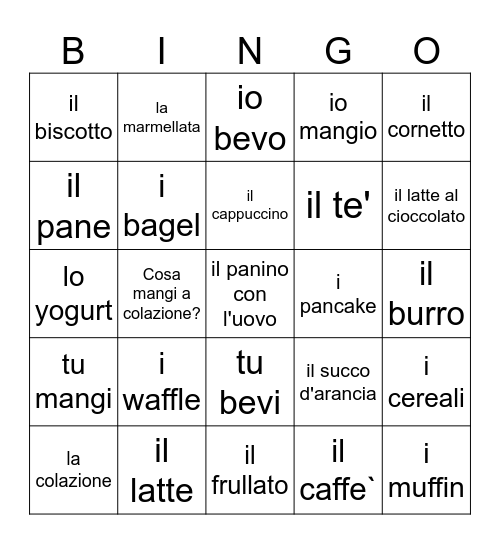 La Colazione Italiana e Americana Bingo Card