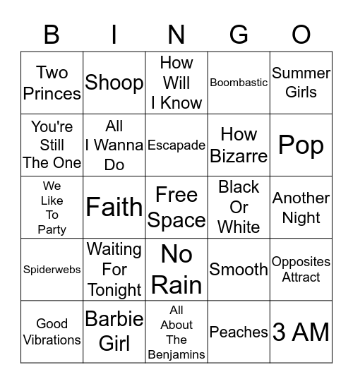 90's Songs - Card 3 Bingo Card