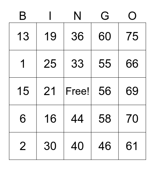 Zara Bingo Card