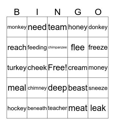 EE EA EY VOWEL TEAM BINGO Card