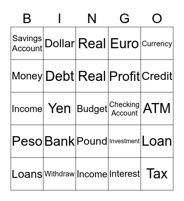 Money Bingo Card