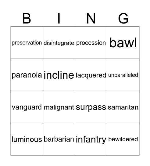 First Emperor Vocab Bingo Card