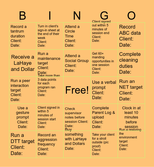 ABA BINGO: Halloween Week 1 Bingo Card