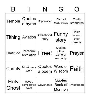 General Conference Bingo Card