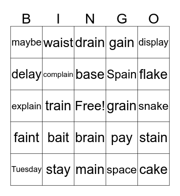 LONG A WORDS Bingo Card