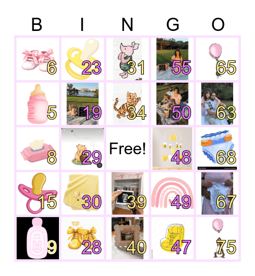 Asiah's Baby Shower Bingo Card
