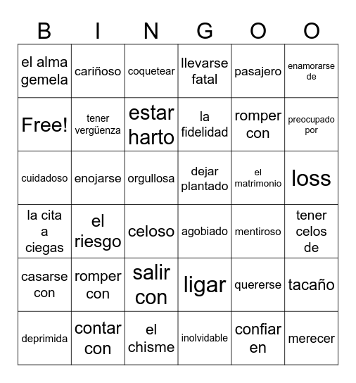 Imagina: Las Relaciones Personales Bingo Card