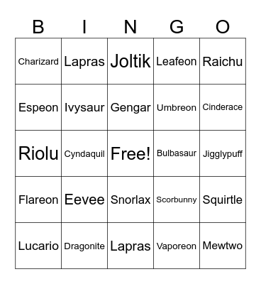 Pokemon! Bingo Card