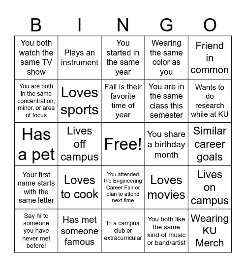 C&PE Fall 2026 Mixer Bingo Card