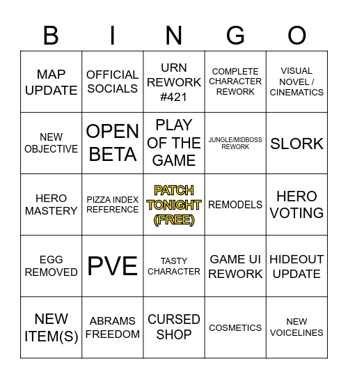 DEADLOCK MAJOR PATCH BINGO Card