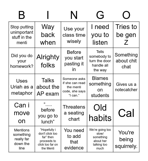 Merrel Says (Based on Jack's Idea from last year with Ms. Yakel) Bingo Card