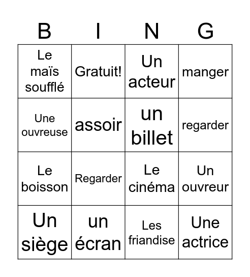 Le cinéma Bingo Card