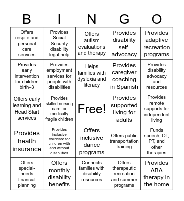 2026 Family Support Conference Bingo Card
