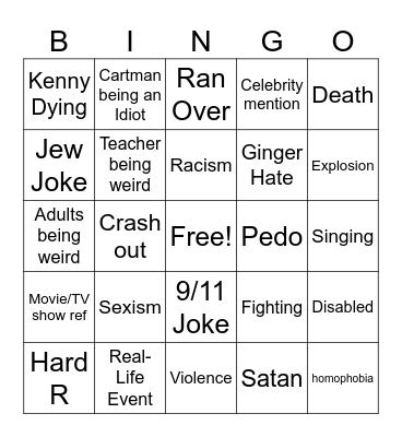 South Park Bingo Card